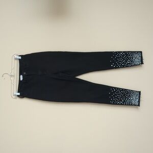 Size 13 AP Blue Aphrodite Black Denim Raw Hem Jeans with Rhinestones